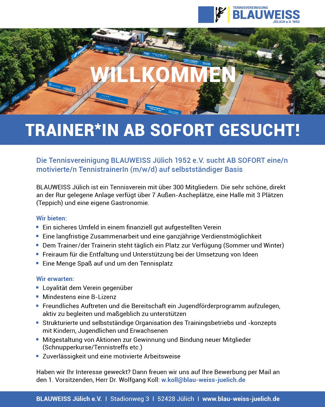 Tennistrainer*in gesucht! Tennistrainer*in gesucht!